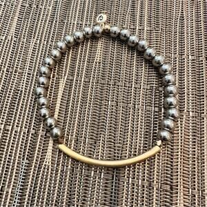 Versona Silver Ball Stretch Bracelet Stamped V Casual Preppy Coastal Cowgirl